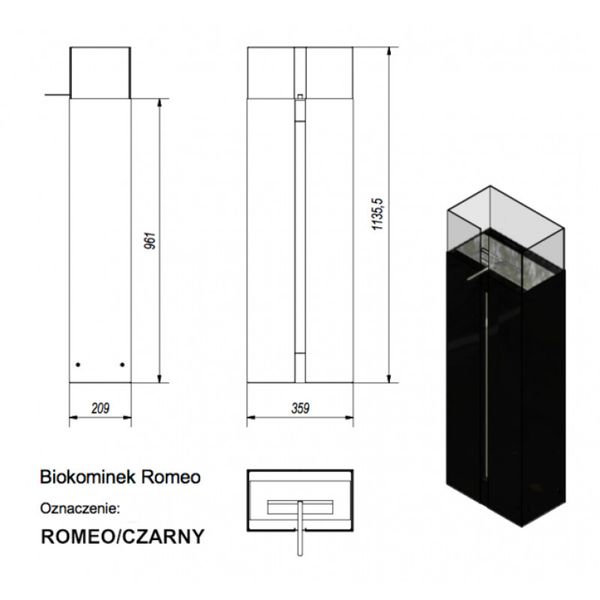 Біокамін вертикальний підлоговий Romeo чорний Romeo фото