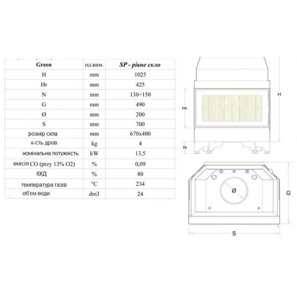 Каминная топка Lechma PL-500 Green SP (с двойным дожигом) 9 кВт PL-500 Green SP фото