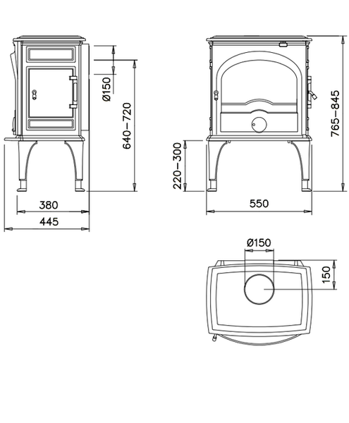 Чугунная мульти печь Dovre 555 GM/E10 глянцевый черный эмаль- 8 кВт 555 GM/E10 эмаль фото