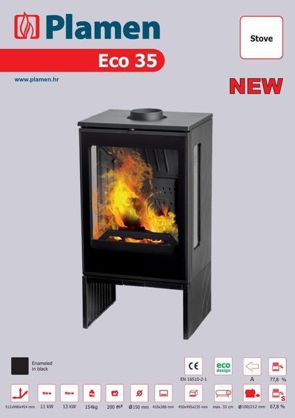 Піч-камін Plamen Eco 35 чавунна трьохстороння Plamen Eco 35 фото