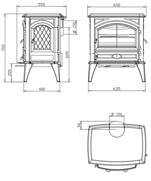 Чавунна мульти піч Dovre 640 GM/E10 глянцевий чорний емаль - 9 кВт 640 GM/E10 эмаль фото