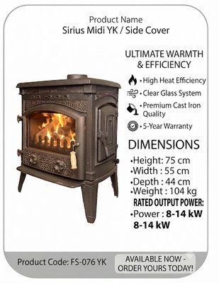 Опалювально-варильна піч Flame Stove Sirius Midi з бічними дверцятами Flame Stove Sirius Midi фото